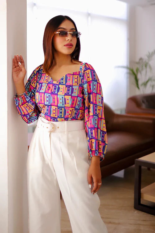 Kate Abstract Coord With White Trousers